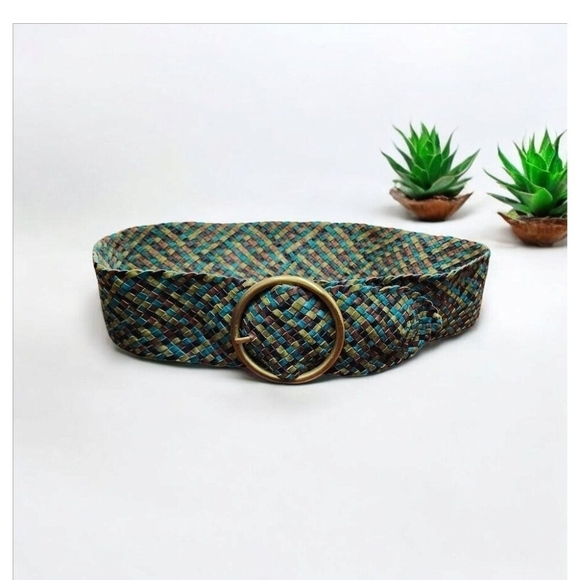 Kookai Wide Braided Belt Large Brass Oval Buckle EUC 38 " Waist - Picture 10 of 10